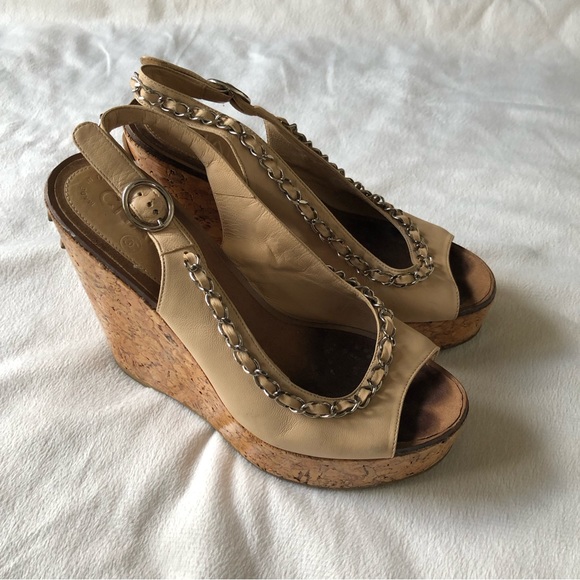 Chanel Chain Link CC Cork & Leather Wedges EU36 - Picture 15 of 16